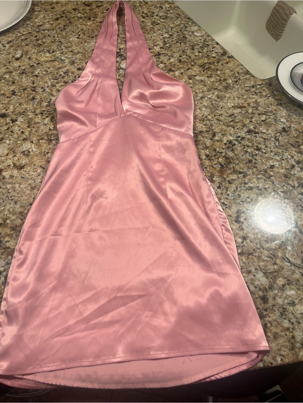 superdown Rose Pink Satin Halter Mini Dress